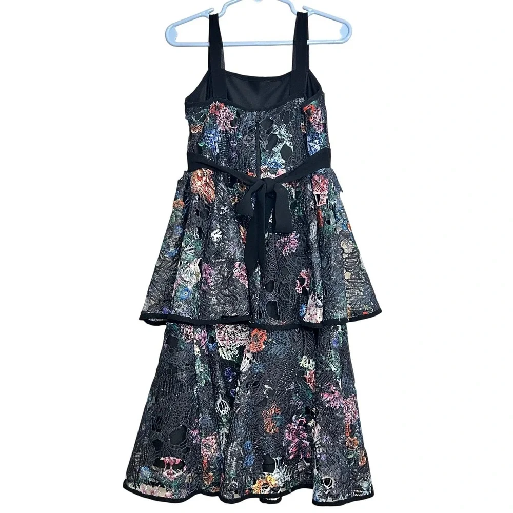 Marchesa Notte Mini Girls Dress Floral Lace Tiered Black 6 Wedding Garden Party‎